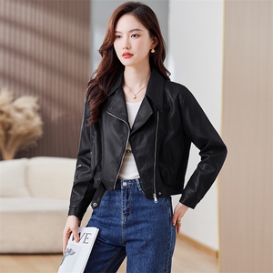 皮衣外套女春秋短款夹克k2023春秋装新款韩版宽松复古港风上衣图片
