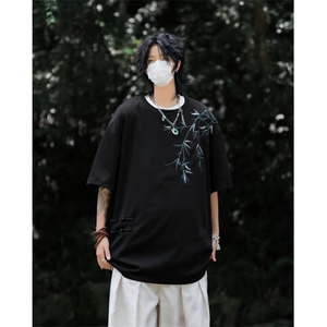 新中式风竹子重磅短袖t恤男潮牌白色宽松大码IT5500-P35图片