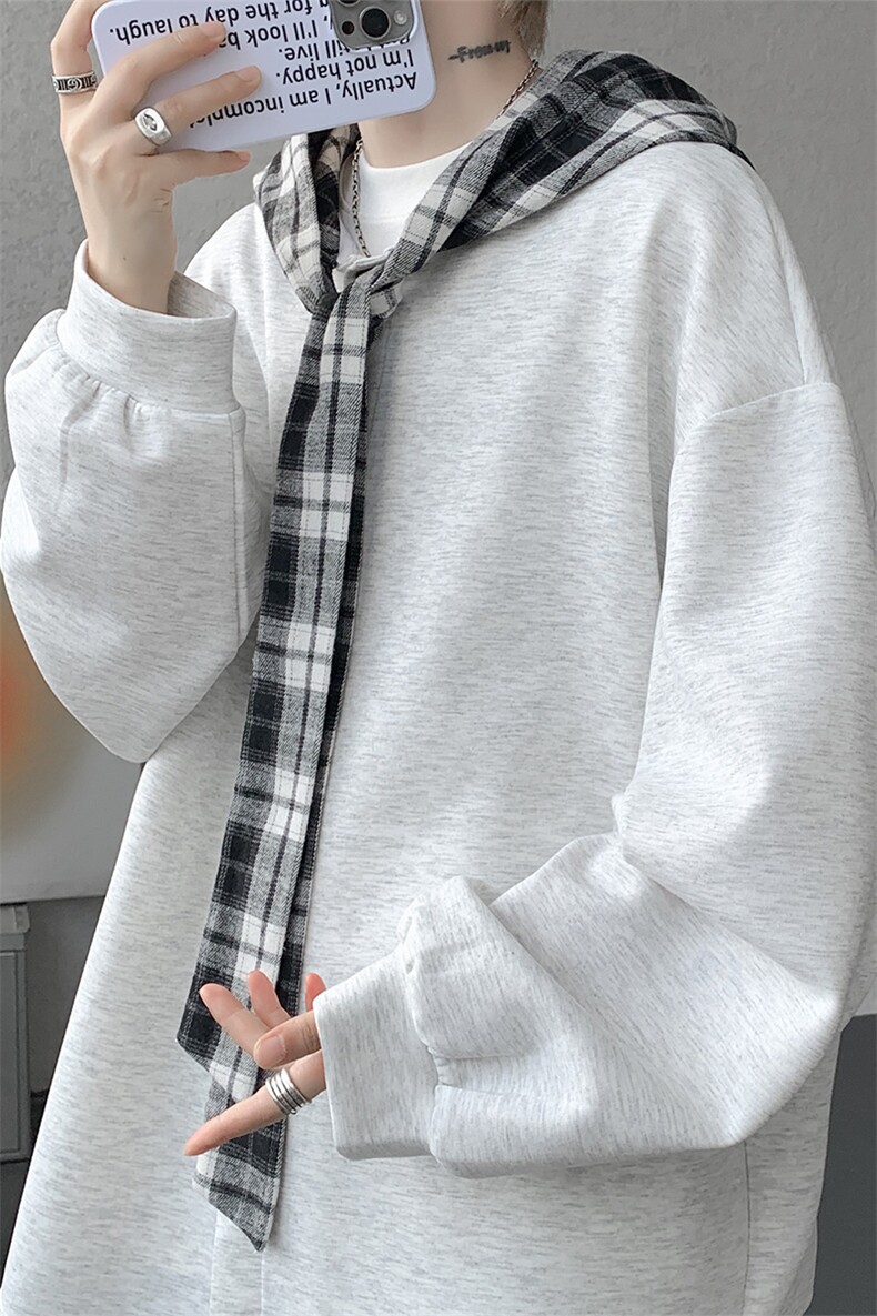 WY10143-特p49控88设计感高质感大帽子连帽格子撞色大码卫衣男,男装卫衣,电商A059