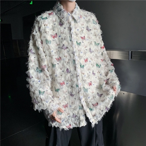 DC53-P50衬衫男潮牌设计感衬衣ins复古痞帅男夏季高级感翻领长袖图片