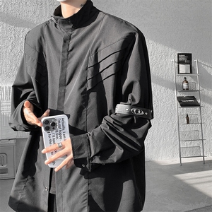 8XL-M 高街风小众压褶设计高级感垫肩立领衬衫男宽松衬衣CS521P68图片