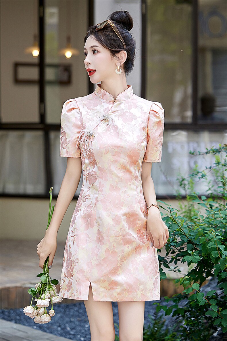 小个子新中式复古盘扣高档日常改良旗袍中长款连衣裙夏季新款,女装连衣裙,伊仟回