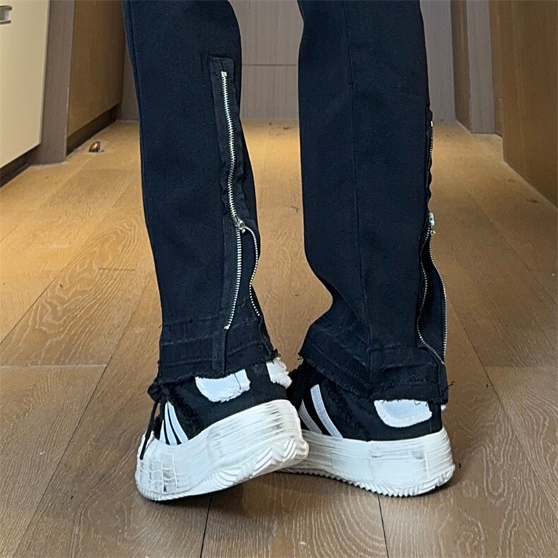 现货黑色拉链毛边美式修身直筒高街牛仔裤男K5813-P50控78,男装牛仔裤,星座205