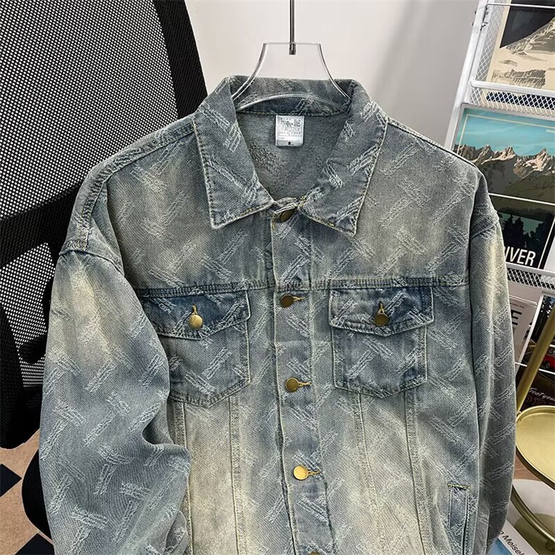 得物二开做旧美式扎染牛仔外套宽松休闲水洗夹克上衣JK1284-P68,男装工装外套,星座1103-3