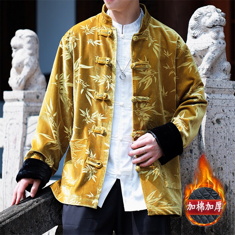 现货新中式风情侣大码丝绒竹叶压花加厚棉服棉衣MY9913-P130,男装棉衣,电商A021