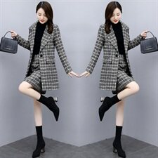单件/两件套洋气格子毛呢套装职业裙2025春秋季韩版女装气质外套，女装套装/套裙，香莘料