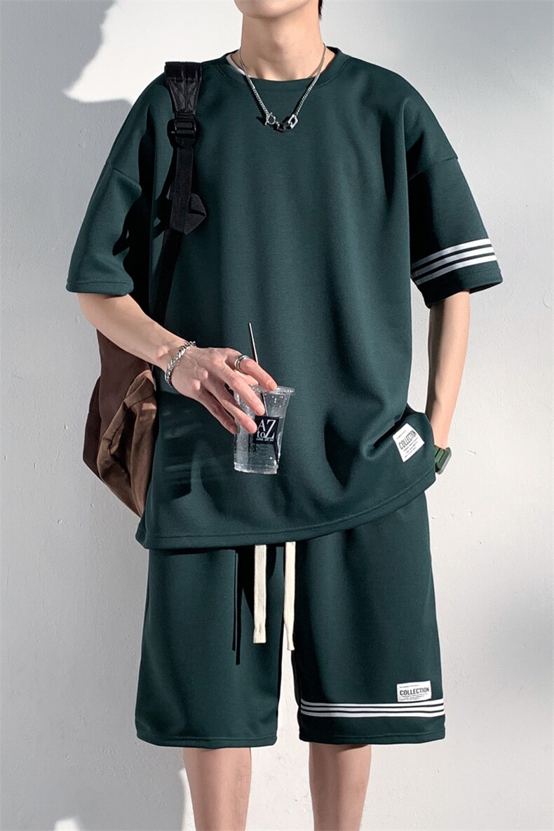 直播品质！2024夏季新款男士珠地圆领短袖套装夏天一套TZP001P70,男装T恤,电商B220