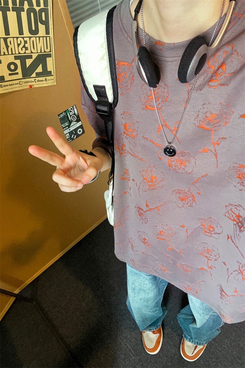 设计感烧花圆领正肩T恤男女夏季大码短袖上衣T3613-特价P30,男装T恤,电商A007