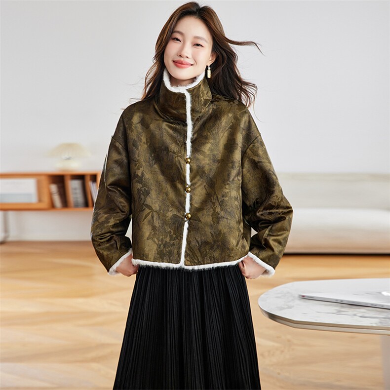 在仓~2025年冬季加厚皮毛一体双面穿保暖重磅提花三粒扣宽松外套,女装皮草,新依时派