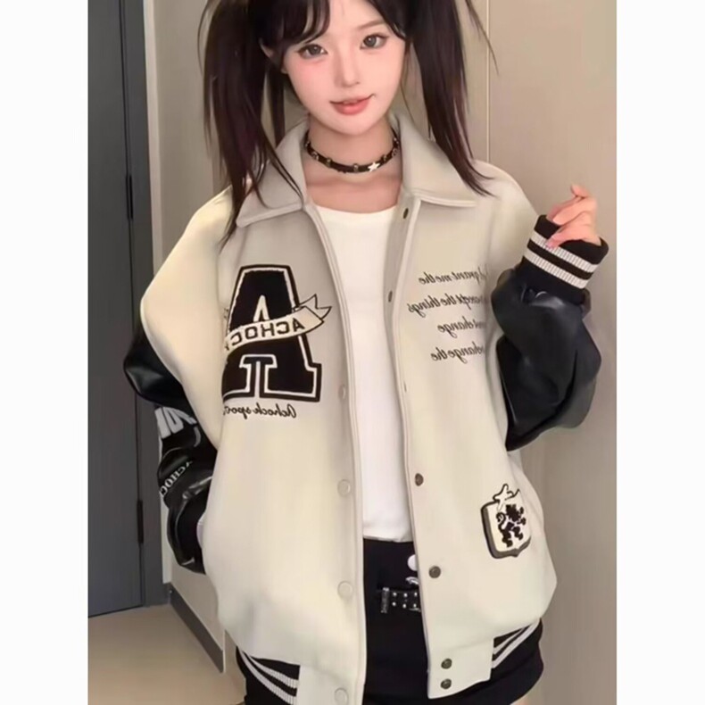 春秋棒球刺绣少女高中学生上衣夹克情侣复古初中服冬美式外套新款,女装卫衣/绒衫,星座218-8