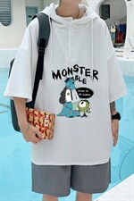 LD54074-P45连帽短袖t恤男大码胖子带帽五分袖中袖，男装T恤，电商A040