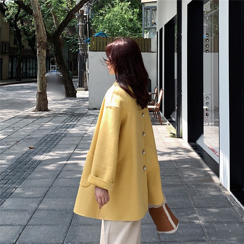 现货秋冬新款后背排扣设计两色可选毛呢外套,女装毛呢外套,浙宝088