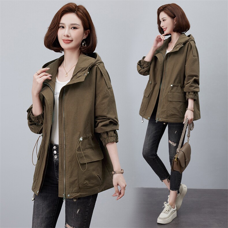 时尚女装春季新款中长款风衣外套插肩袖宽松显瘦百搭休闲夹克，女装风衣，依万里