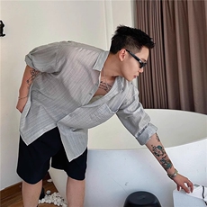 高级感条纹防晒衬衫男长袖夏季薄款韩版休闲宽松垂坠感衬衫外套潮，男装防晒衣，星座506A