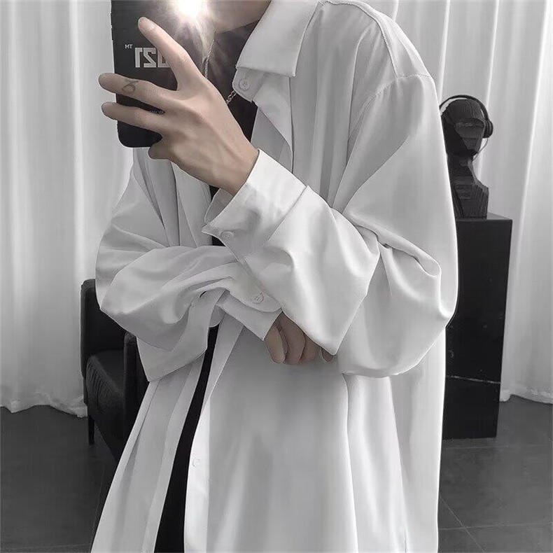 慵懒风白衬衫男长袖秋季新款小心机上衣设计感潮流宽松垂坠感衬衣,男装衬衫,星座506A