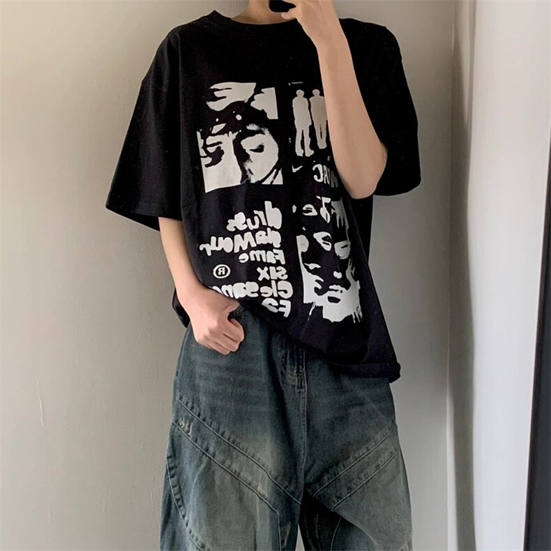T554-P25美式复古人像卡通纯棉短袖潮风男女款上衣,男装T恤,星座617A-2