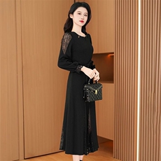 甜甜高档黑色连衣裙女2025年秋季新款修身遮肉显瘦配大衣打底裙子，女装连衣裙，超越