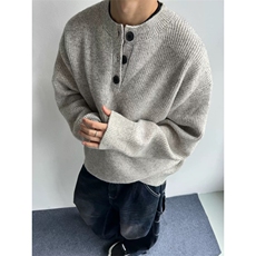 美式复古亨利领毛衣宽松针织衫打底衫M6611-P55加绒P65，男装针织衫/毛衣，星座1212