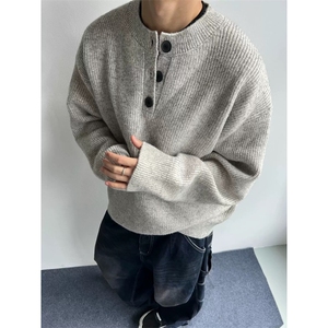 美式复古亨利领毛衣宽松针织衫打底衫M6611-P55 加绒P65图片