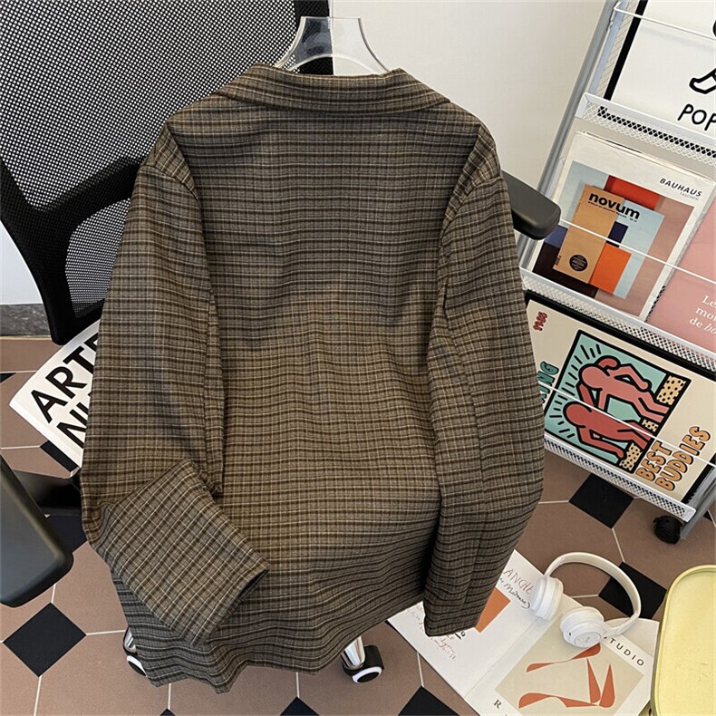 日系复古格纹西服男女生宽松小众设计小西装春休闲外套X018-P60,男装西服,星座308B-1