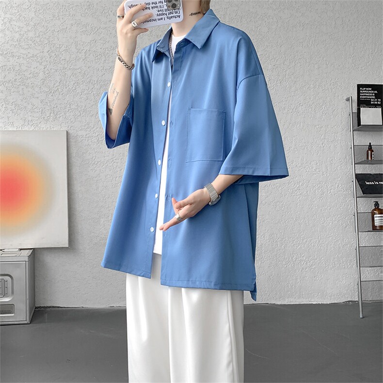 短袖衬衫男夏季新款港风宽松冰丝坠感衬衣CS8805-P35图片