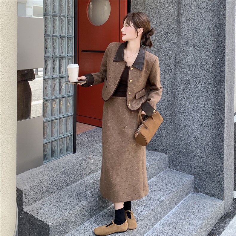 现货-高级感小香风加厚夹棉套装裙女2025秋冬新款气质减龄两件套，女装套装/套裙，霓裳依族