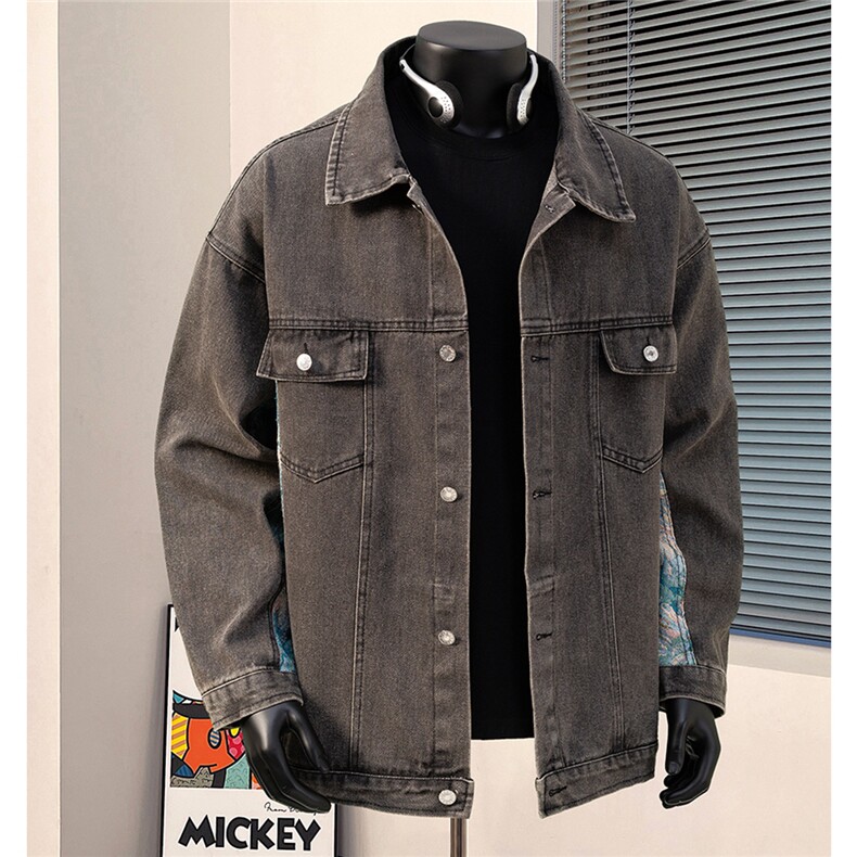 刺绣拼接牛仔夹克男休闲大码M-5XL潮港风外套男NZ77065P95控128，男装工装外套，星座227-7