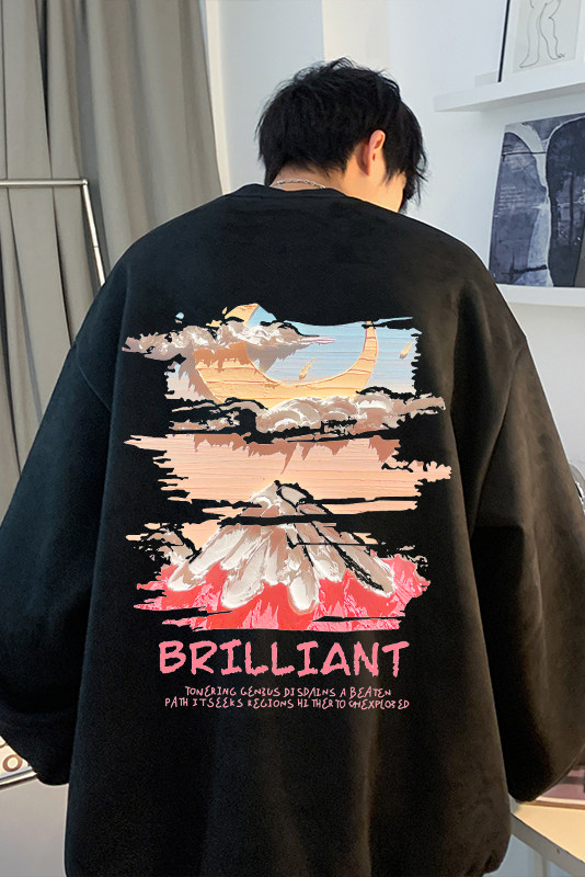 美式潮流秋季新款麂皮绒宽松休闲落肩圆领卫衣JK23346特批36控59,男装卫衣,星座605(原A050)