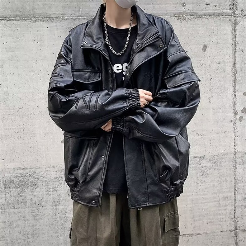美式潮牌字母PU皮夹克外套男春秋季防风帅气百搭机车保暖男士皮衣,男装夹克,星座218-1（原230）