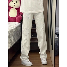 ！美式高街极简纯色磨破牛仔裤，男装牛仔裤，星座617C
