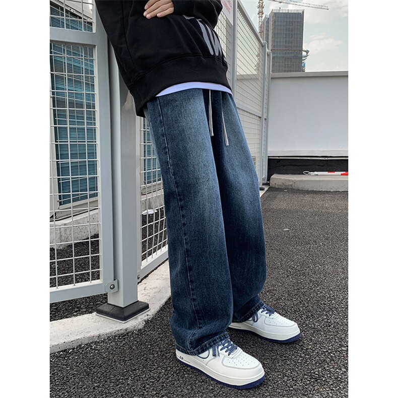 B221美式ins高街暗黑松紧腰宽松直筒牛仔裤LK24152-P55控78,男装牛仔裤,电商B221