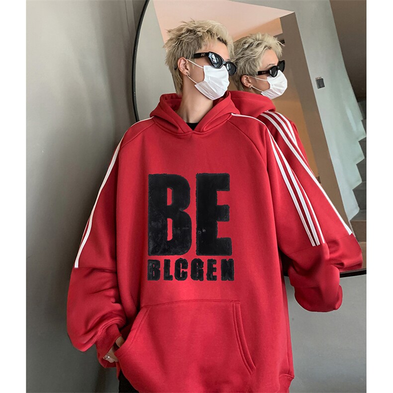 抖音得物供货提供视频秋冬重磅美式宽松织带连帽卫衣0433,男装卫衣,电商A486