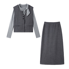 2025年秋冬季气质领结马甲半裙三件套既显高颜值又突显身姿显瘦，女装套装/套裙，江南富贵女