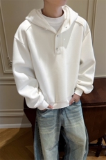 cleanfit重磅连帽卫衣男款垫肩半开领长袖针织帽衫立秋穿搭外套潮，男装卫衣，电商A102