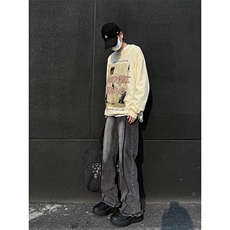 美式ins高街hiphop重工艺水洗毛边牛仔裤货号K712P65，男装牛仔裤，电商A063