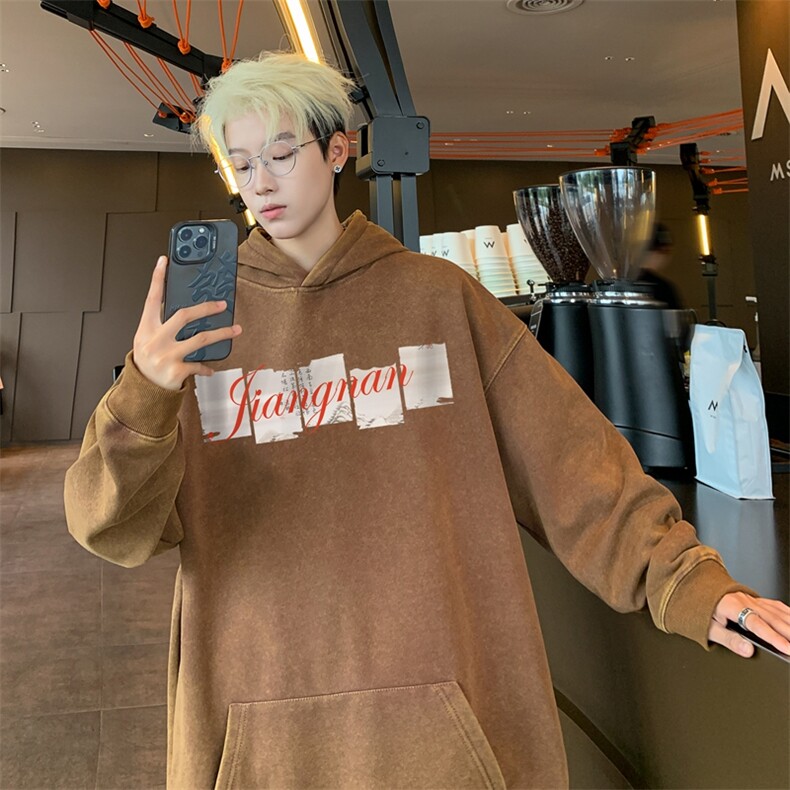 美式潮牌重磅水洗做旧连帽卫衣力推大码男XZ517A-2-Y7745-P68,男装卫衣,星座517A-2