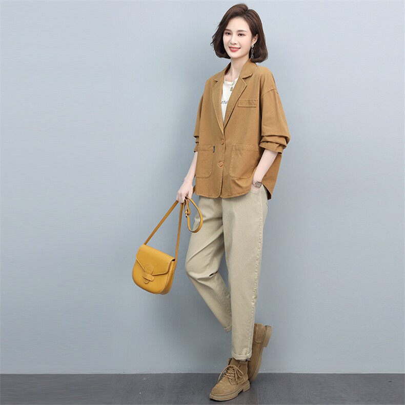 2024春秋新款文艺棉质西装短外套女宽松百搭休闲外穿气质西服上衣,女装套装/套裙,悦见她
