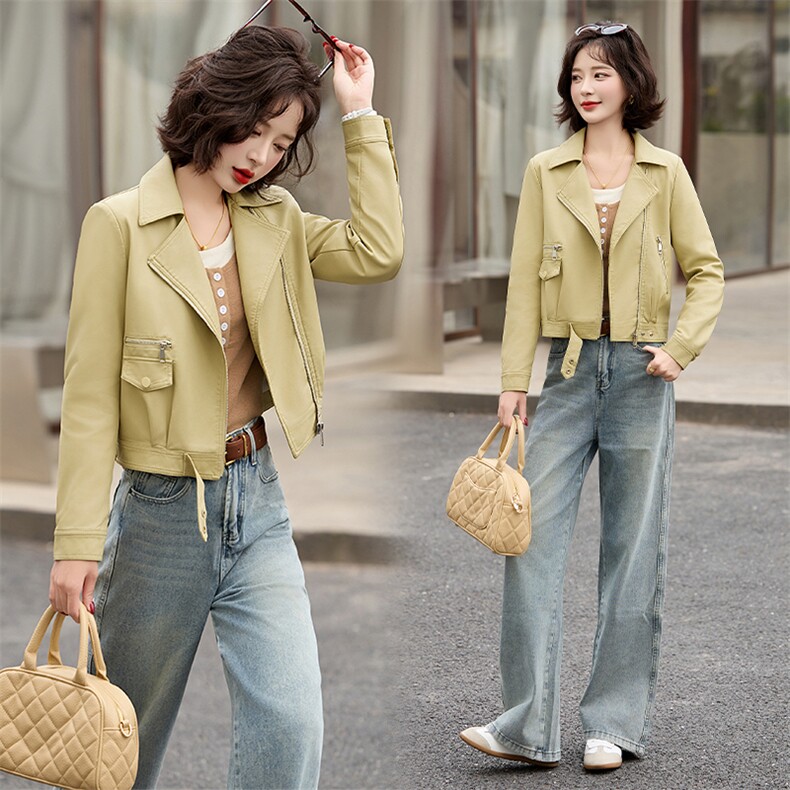 海宁真皮皮衣外套女士小个子2025新款春秋高端时尚短款绵羊皮夹克，女装皮衣，潮流依族