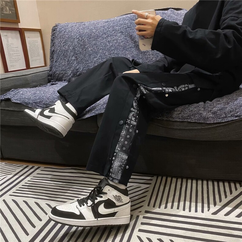腰果花排扣裤子男韩版潮流直筒宽松坠感高街ins高街裤子BK512-P35,男装休闲裤,星座1008-1