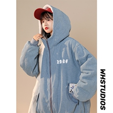 高品质休闲牛仔情侣连帽羊羔毛棉衣潮A161-2-MY518-P145控165，男装棉衣，电商A161-2