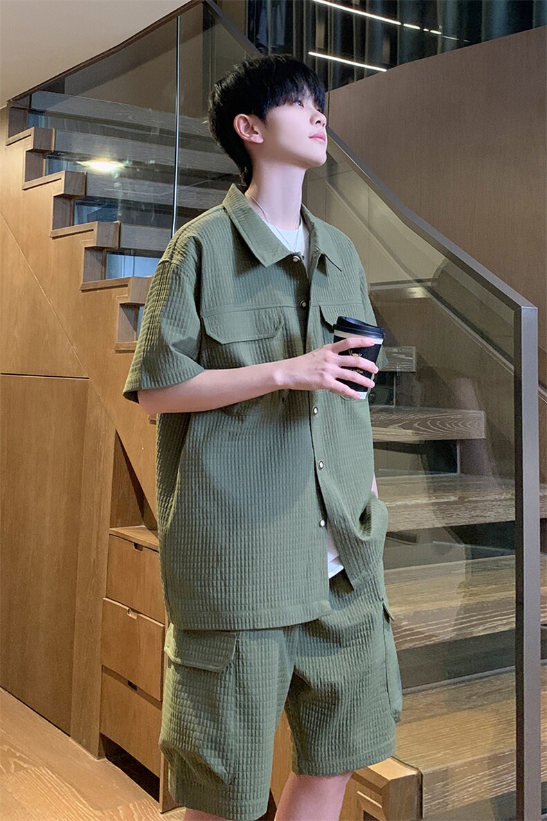 夏季工装衬衫男短袖短裤两件运动套装TZ38特P65,男装衬衫,电商A309