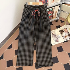 加绒黑白格子裤男秋冬慵懒风街头潮牌宽松青少年直筒2812P43，男装卫衣，星座410-2