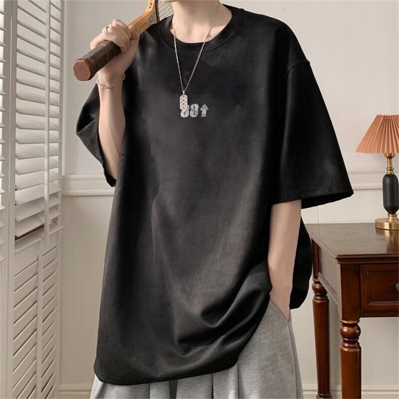 可设48小时发货支持抖音得物来样二开240克重磅美式麂皮绒短袖t恤，男装T恤，电商A486