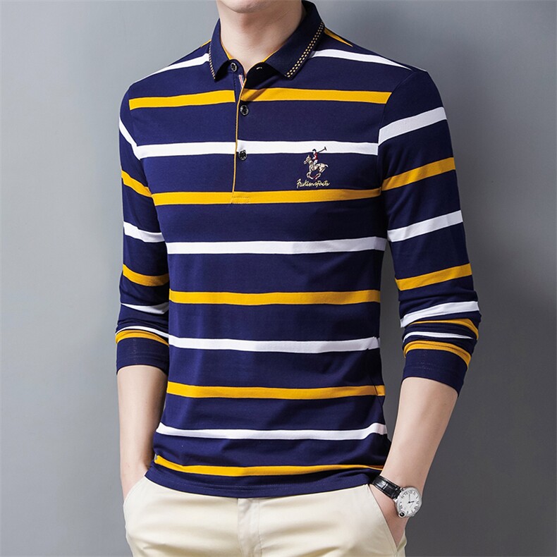 长袖POLO衫条纹T恤休闲上衣男秋季新款拼色翻领打底衫PL8851-P40,男装T恤,星座610（原A335）