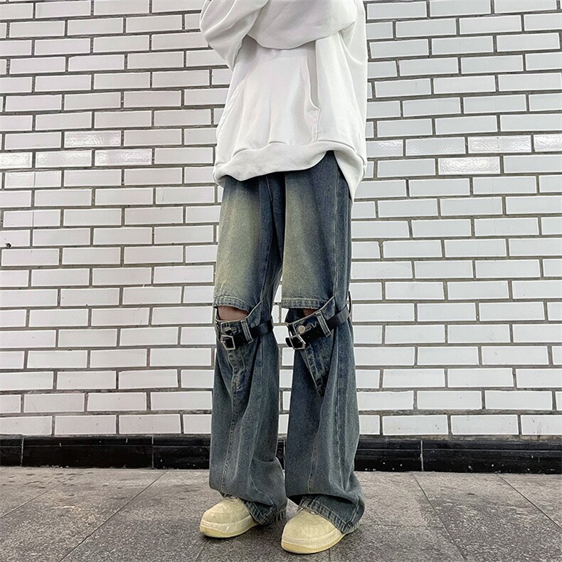 美式vibe潮高街裤子ins潮破洞牛仔裤男宽松直筒阔腿裤N0833-P53,男装牛仔裤,星座308B-1