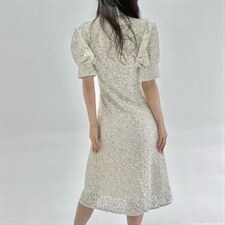 蕾丝泡泡袖连衣裙，女装连衣裙，HE