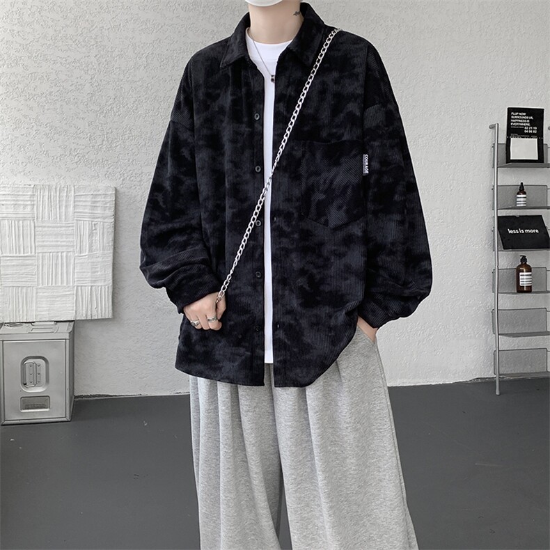 衬衫男春季新款港风宽松大码灯芯绒扎染长袖衬衫CS8108-P42，男装衬衫，星座214-3