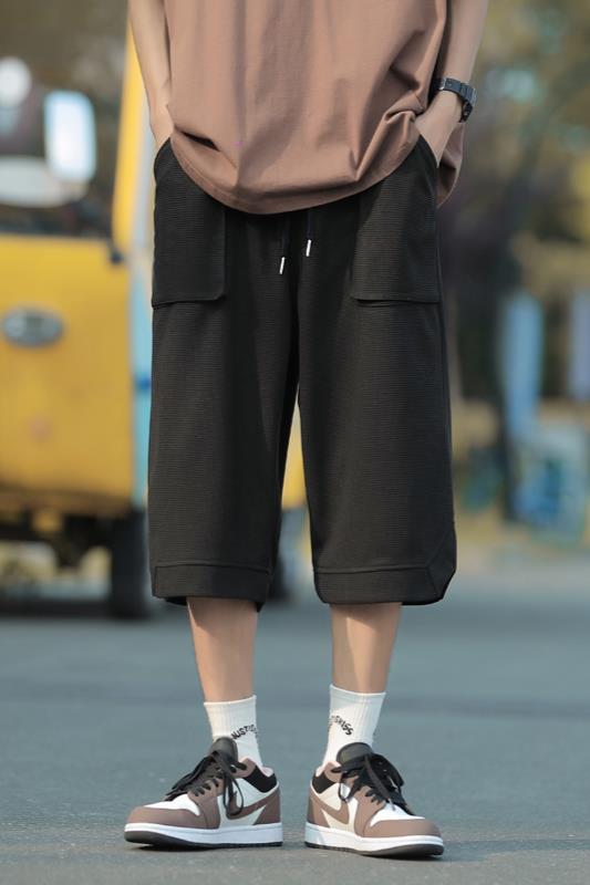 A018-K7618P40/夏季立体华夫格大口袋港风休闲大码七分运动裤男,女装休闲裤,电商A018