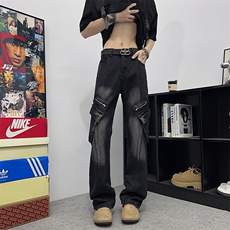 美式做旧水洗工装牛仔裤潮牌宽松设计感百搭直筒裤，男装牛仔裤，星座410-6（原星座1304-1）