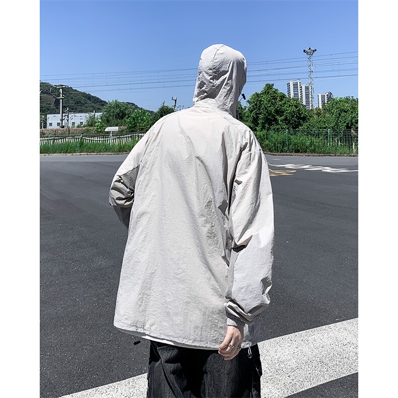 2024年夏季夏季港风日系复古户外拼接款连帽防晒衣男女FS122-P50,男装防晒衣,星座313A(原308A-2)